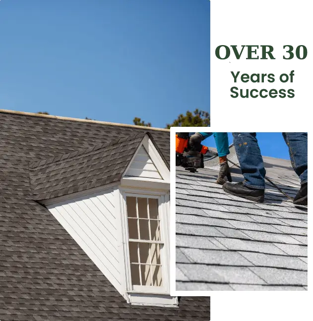 Two roofs with asphalt shingles